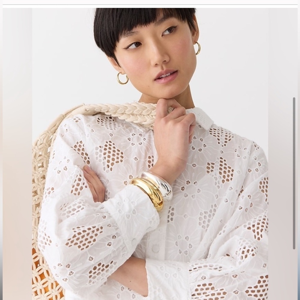 NWT J.Crew Long-sleeve popover top in eyelet - Picture 2 of 4